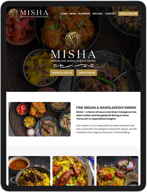 Website Design for Misha Indian Restaurant
